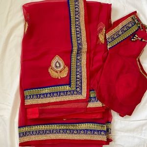 Red siffon sari and blouse
